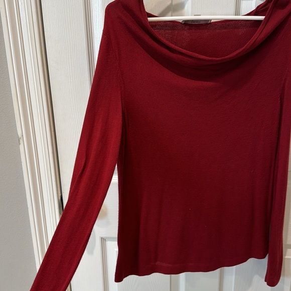 Maroon, long sleeve swoop neck women’s top - Picture 3 of 8